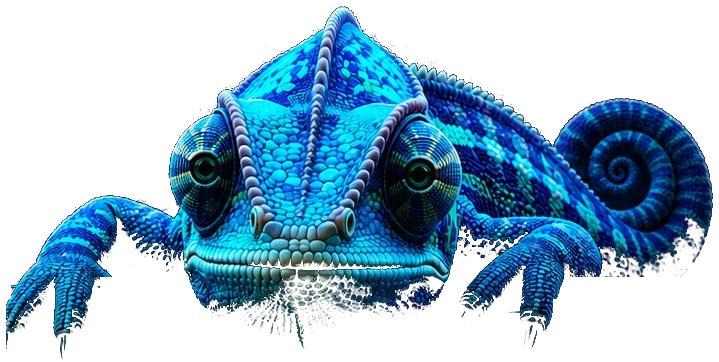Carmaleón azul asomado sobre la línea